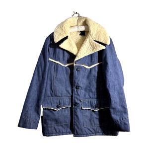 Vintage 70's Men’s Sherpa & Denim Jacket Roebuck Americana Ranch Cottagecore LRG